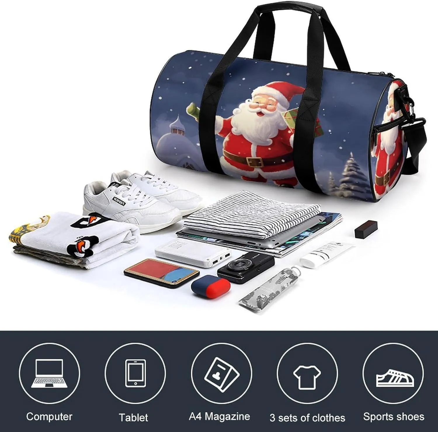 Travel Duffel Bag for Men And Women,Merry Christmas Santa Waterproof Sports Fitness Bag Portable Travel Duffel Bag