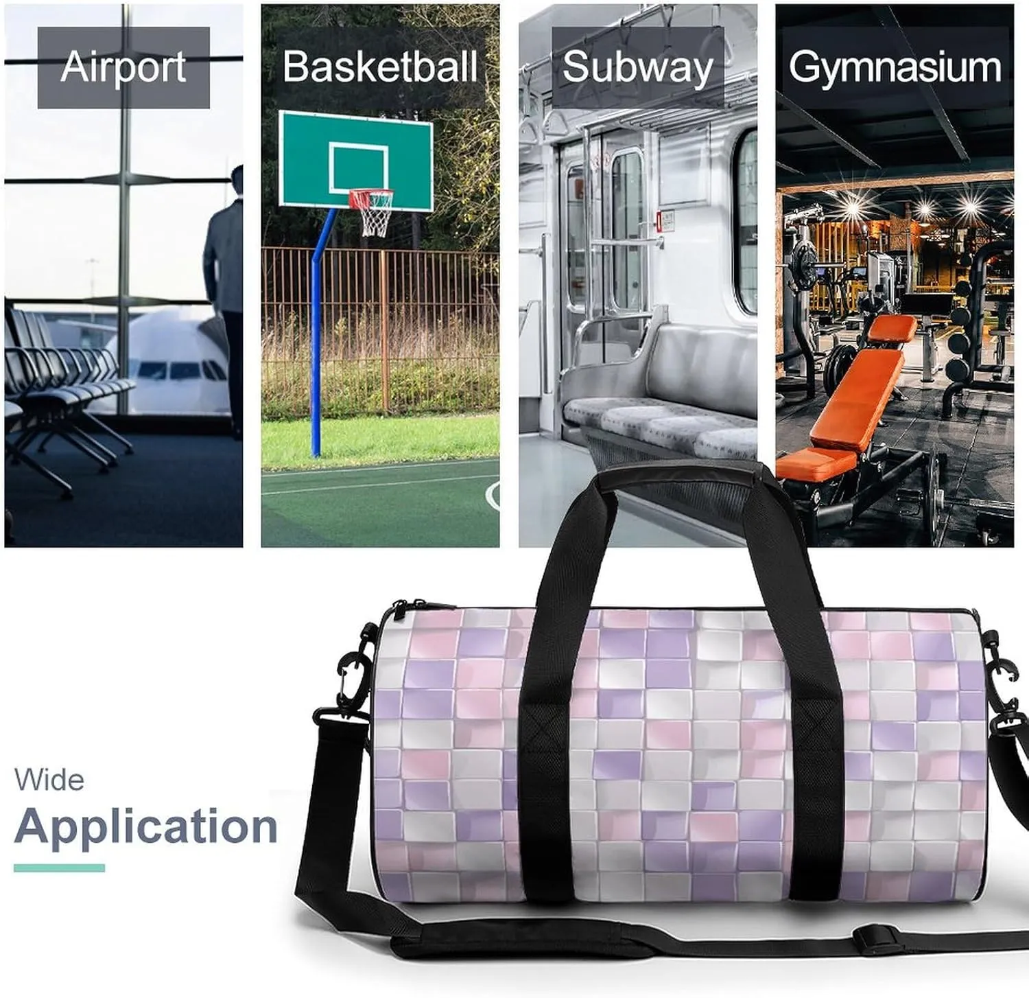 Travel Duffel Bag for Men And Women,Pastel Colored Squares Waterproof Sports Fitness Bag Portable Travel Duffel Bag