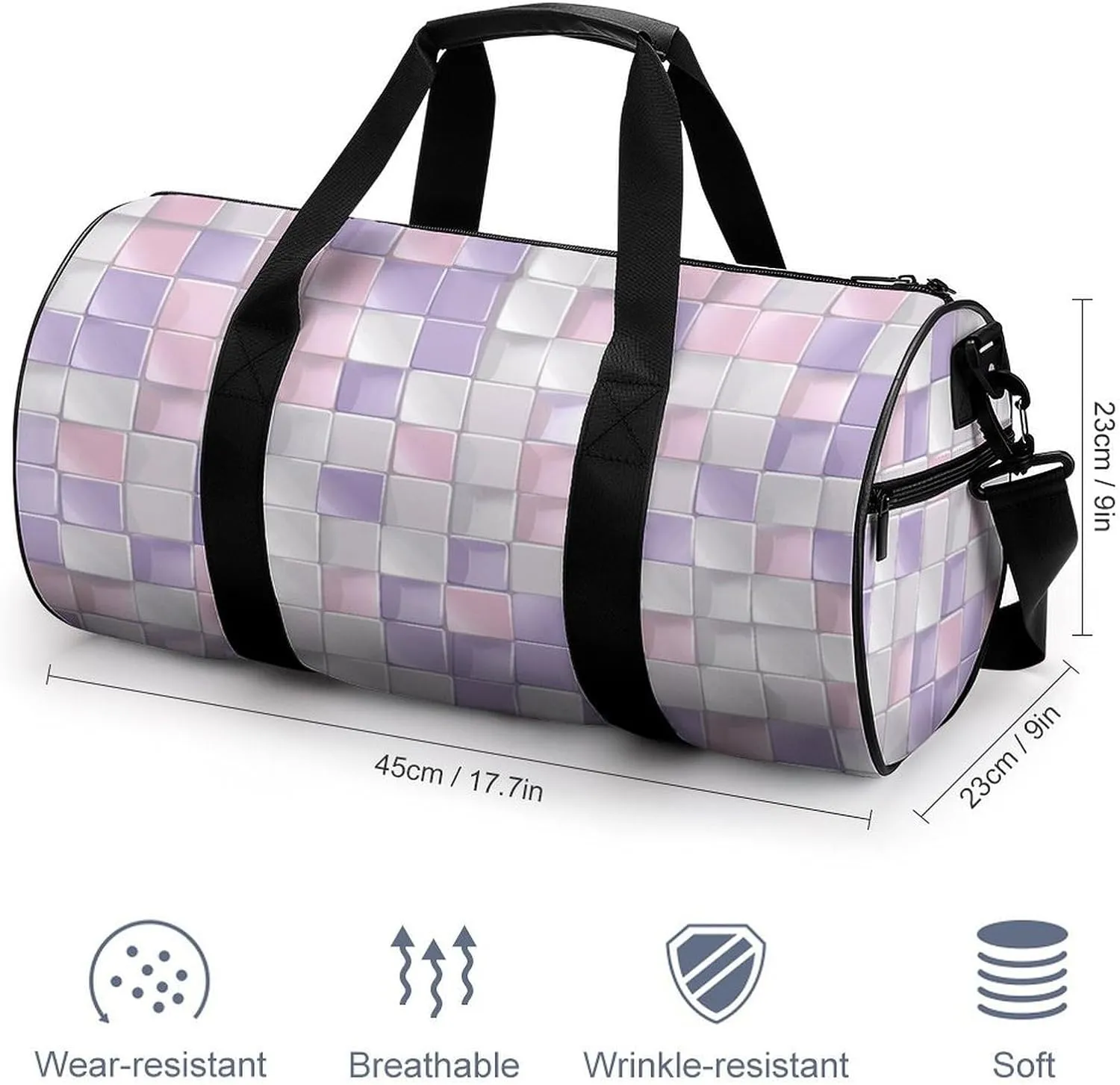 Travel Duffel Bag for Men And Women,Pastel Colored Squares Waterproof Sports Fitness Bag Portable Travel Duffel Bag