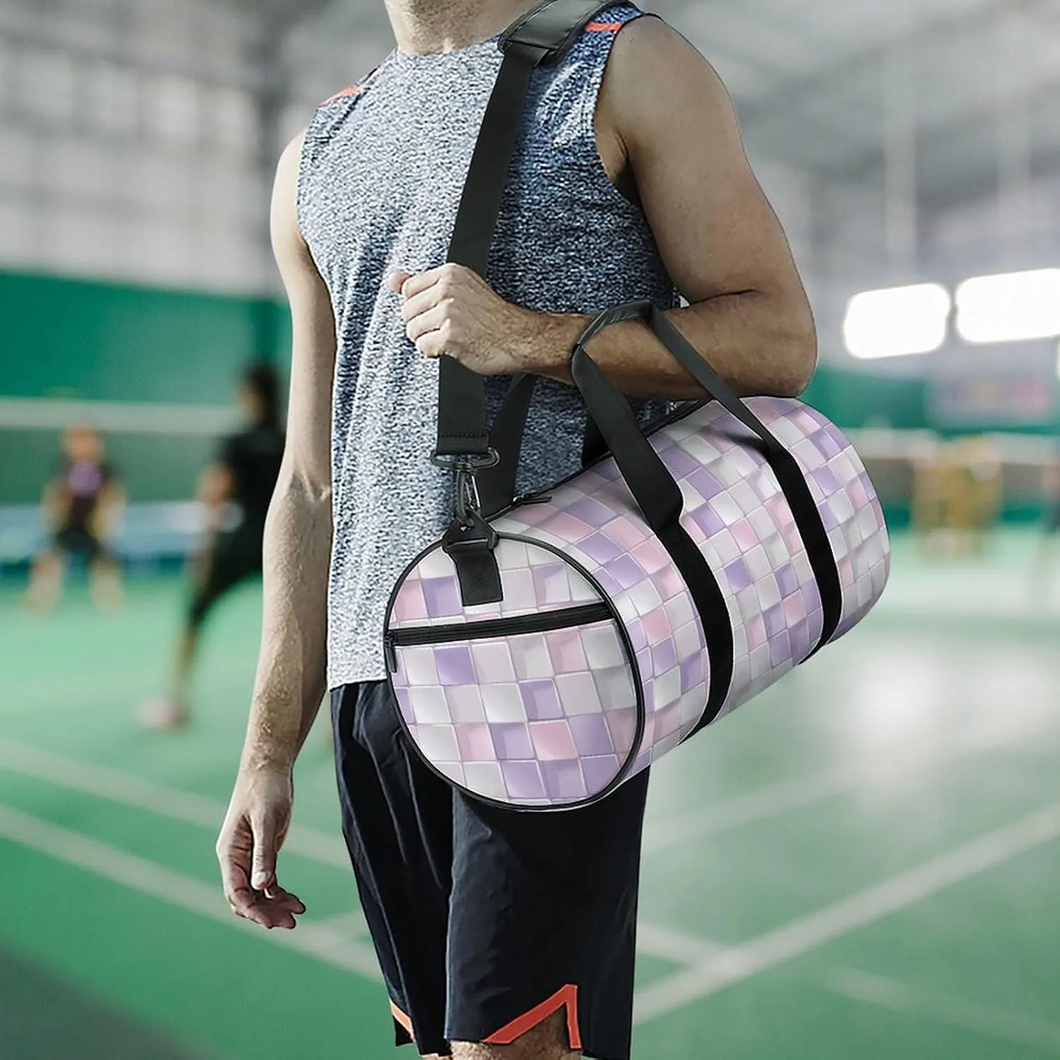 Travel Duffel Bag for Men And Women,Pastel Colored Squares Waterproof Sports Fitness Bag Portable Travel Duffel Bag
