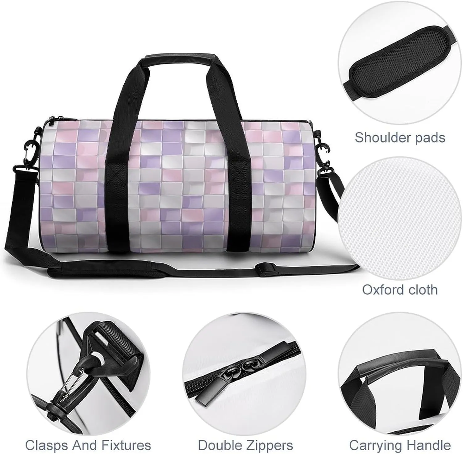 Travel Duffel Bag for Men And Women,Pastel Colored Squares Waterproof Sports Fitness Bag Portable Travel Duffel Bag