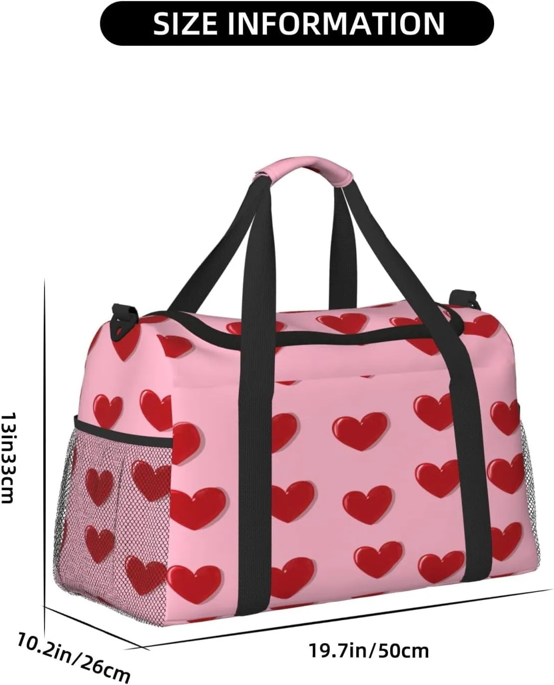 Travel Duffel Bag For Men Women, Cute Red Love Heart Pattern Carry On Sport Gym Bag With Shoulder Strap Lightweight Waterproof Weekender Bag Overnight Bag
