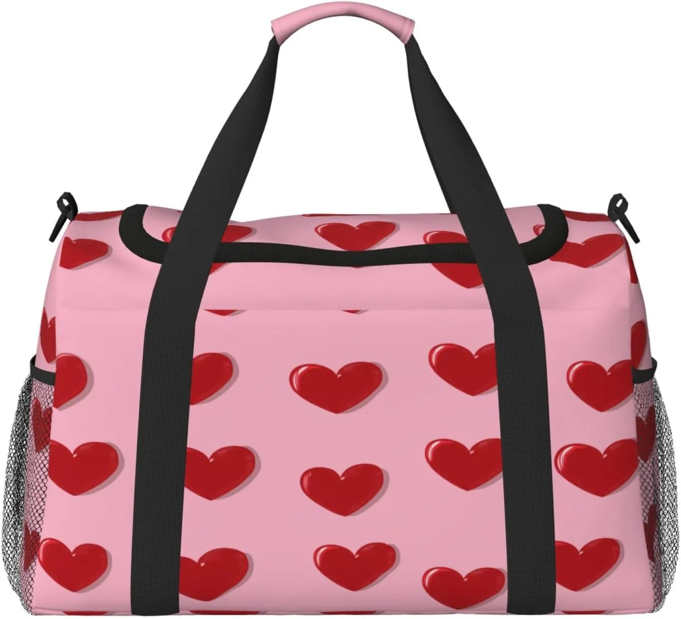 Travel Duffel Bag For Men Women, Cute Red Love Heart Pattern Carry On Sport Gym Bag With Shoulder Strap Lightweight Waterproof Weekender Bag Overnight Bag