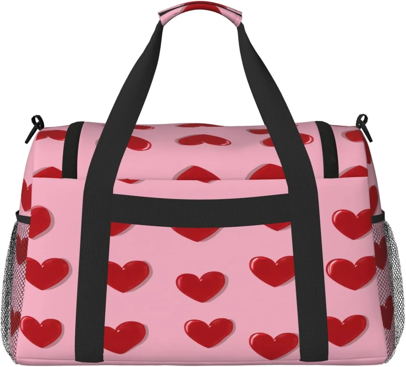 Travel Duffel Bag For Men Women, Cute Red Love Heart Pattern Carry On Sport Gym Bag With Shoulder Strap Lightweight Waterproof Weekender Bag Overnight Bag