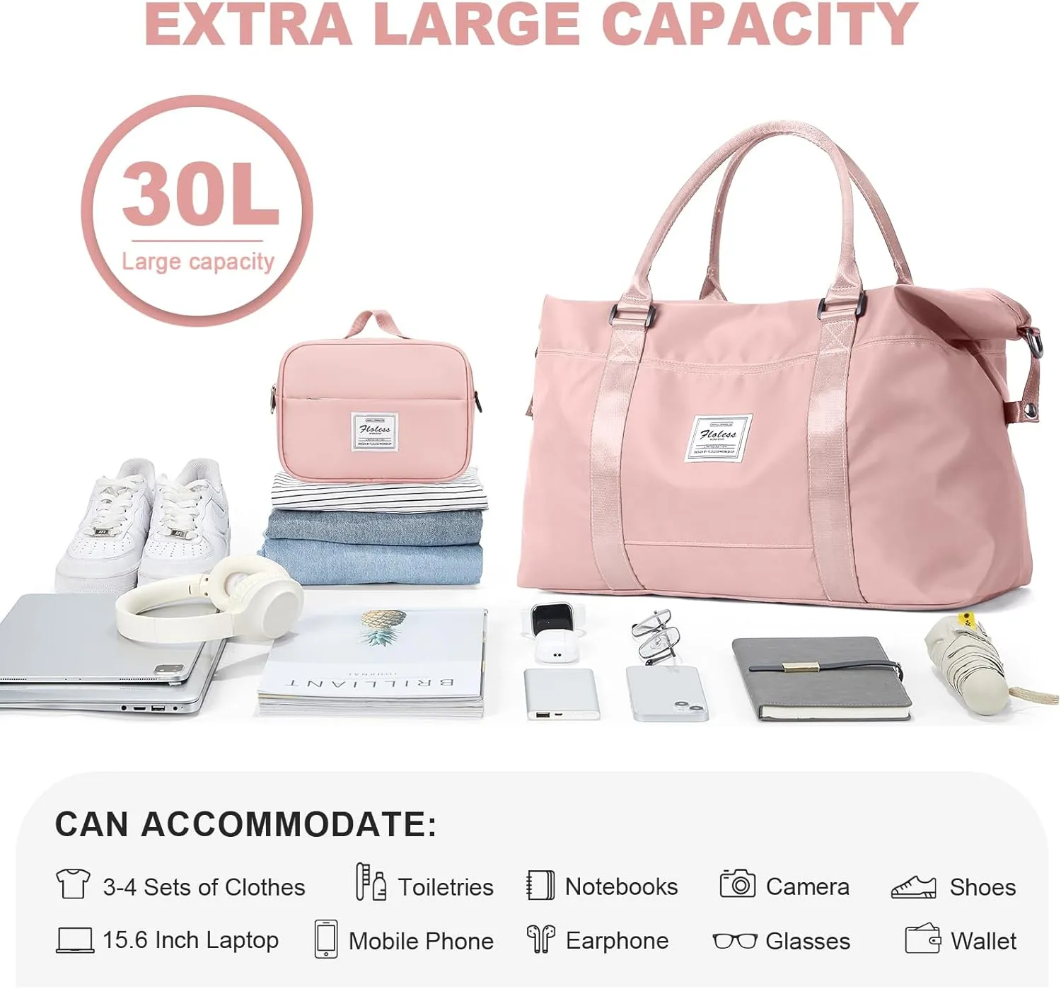 Travel Duffel Bag,Sports Tote Gym Bag,Shoulder Weekender Overnight Bag for Women