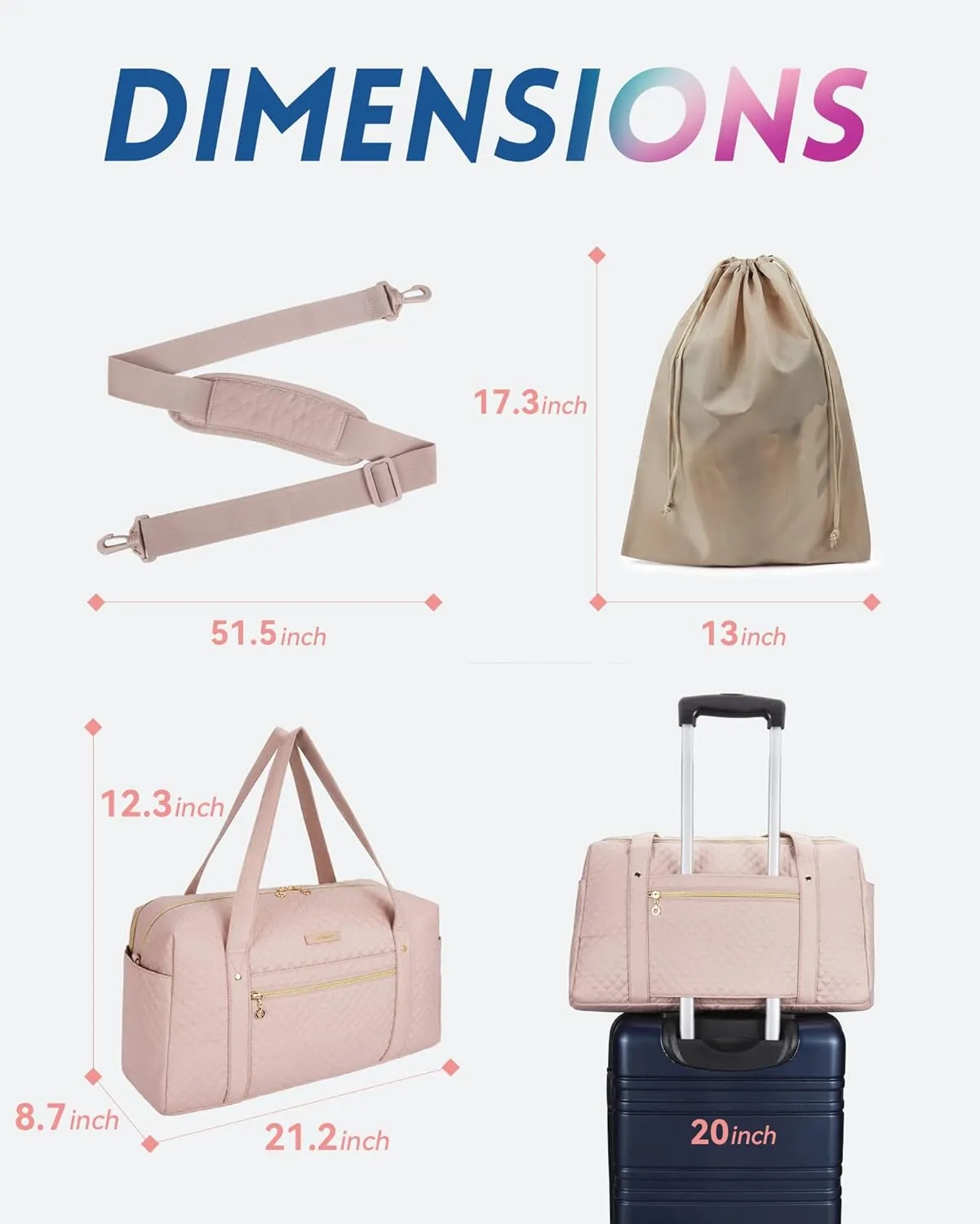 Travel Duffle Bag, BAGSMART 37L Weekender Overnight Bag with Wet Pocket for Women, Large Carry On Bag with Laptop Compartment and Shoes Bag for Travel, Business Trips, Sports(Pink)