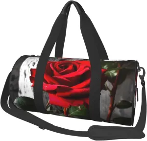 Travel Duffle Bag Lightweight Sports Gym Bag for Men Women Foldable Carry on Weekender Overnight Bag Blooming Red Rose Canvas Sport Duffel Bag for Yoga Business Trip