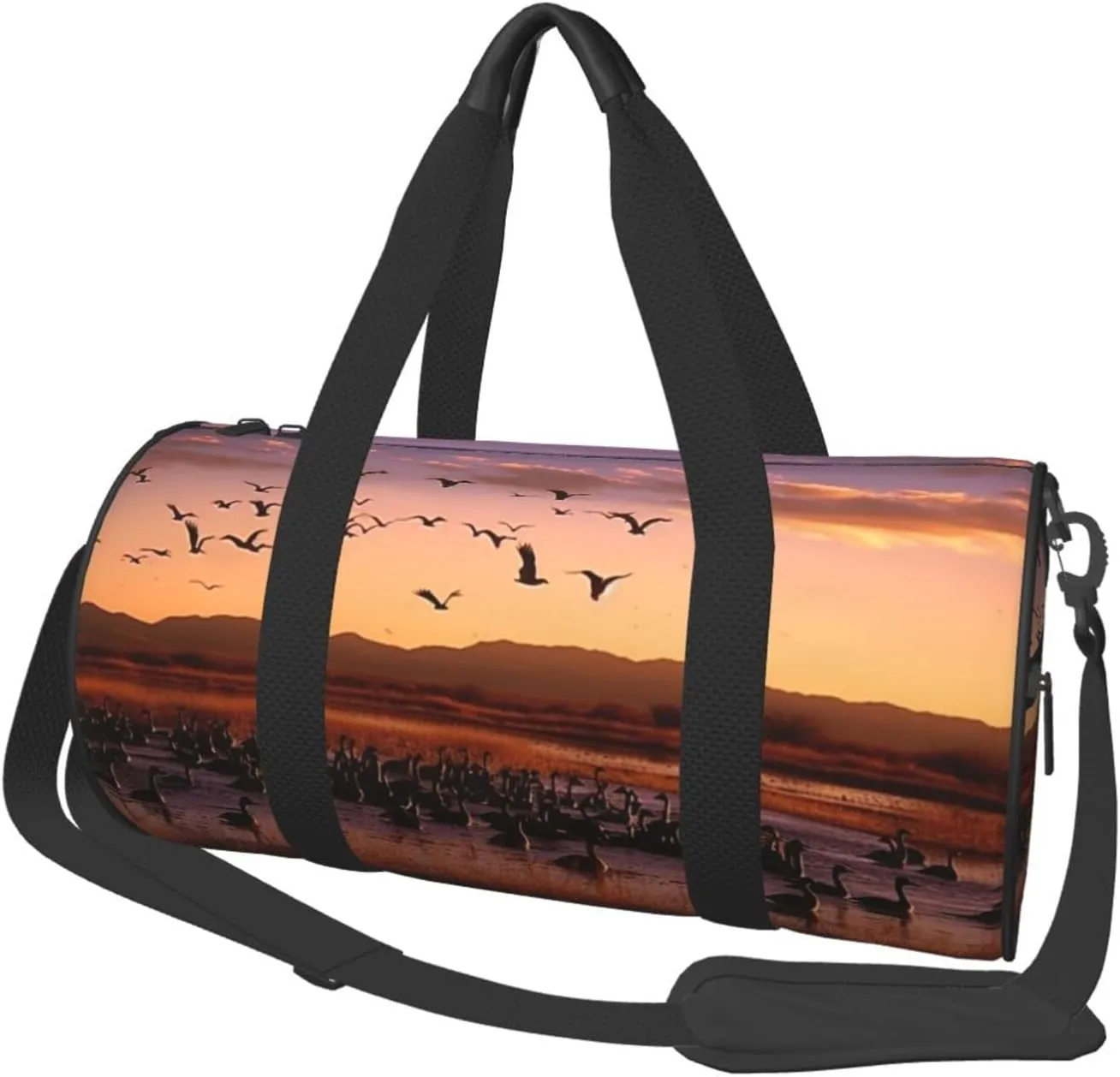 Travel Duffle Bag Lightweight Sports Gym Bag for Men Women Foldable Carry On Weekender Overnight Bag Bosque Del Apache Wildlife Refuge Canvas Sport Duffel Bag for Yoga Business Trip, Black, One Size