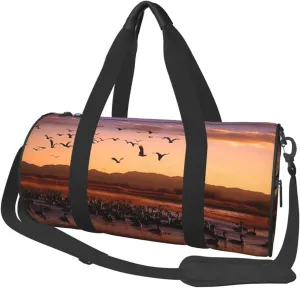Travel Duffle Bag Lightweight Sports Gym Bag for Men Women Foldable Carry On Weekender Overnight Bag Bosque Del Apache Wildlife Refuge Canvas Sport Duffel Bag for Yoga Business Trip, Black, One Size