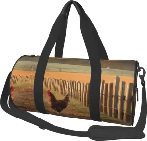 Travel Duffle Bag Lightweight Sports Gym Bag for Men Women Foldable Carry on Weekender Overnight Bag Chicken Wood Stake Farmland Canvas Sport Duffel Bag for Yoga Business Trip