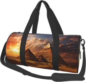 Travel Duffle Bag Lightweight Sports Gym Bag for Men Women Foldable Carry On Weekender Overnight Bag Egyptian Pyramids Canvas Sport Duffel Bag for Yoga Business Trip, Black, One Size