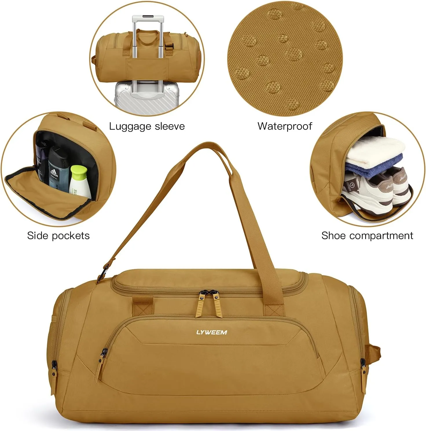 Travel Duffle Bag Men with Shoes Compartment Sports Gym Workout with Wet Pocket 40L Medium 2 In 1 Duffel Backpack for Women Weekender Overnight Bag for Airplane, Brown