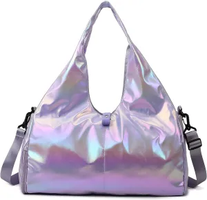 Travel Gym Bag for Women, Waterproof Gym Bag Carry On Weekender Bag with Shoe Compartment & Wet Pocket,Carrying Workout Gear, Makeup and Accessories (Purple)