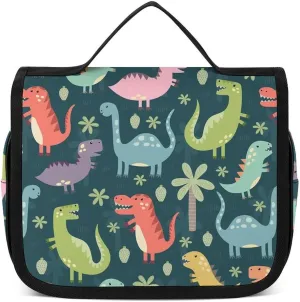Travel Hanging Toiletry Bag for Women, Cute Cartoon Dinosaurs Makeup Organzier with Sturdy Hook, Large Capacity Cosmetic Organizer for Bathroom Shower