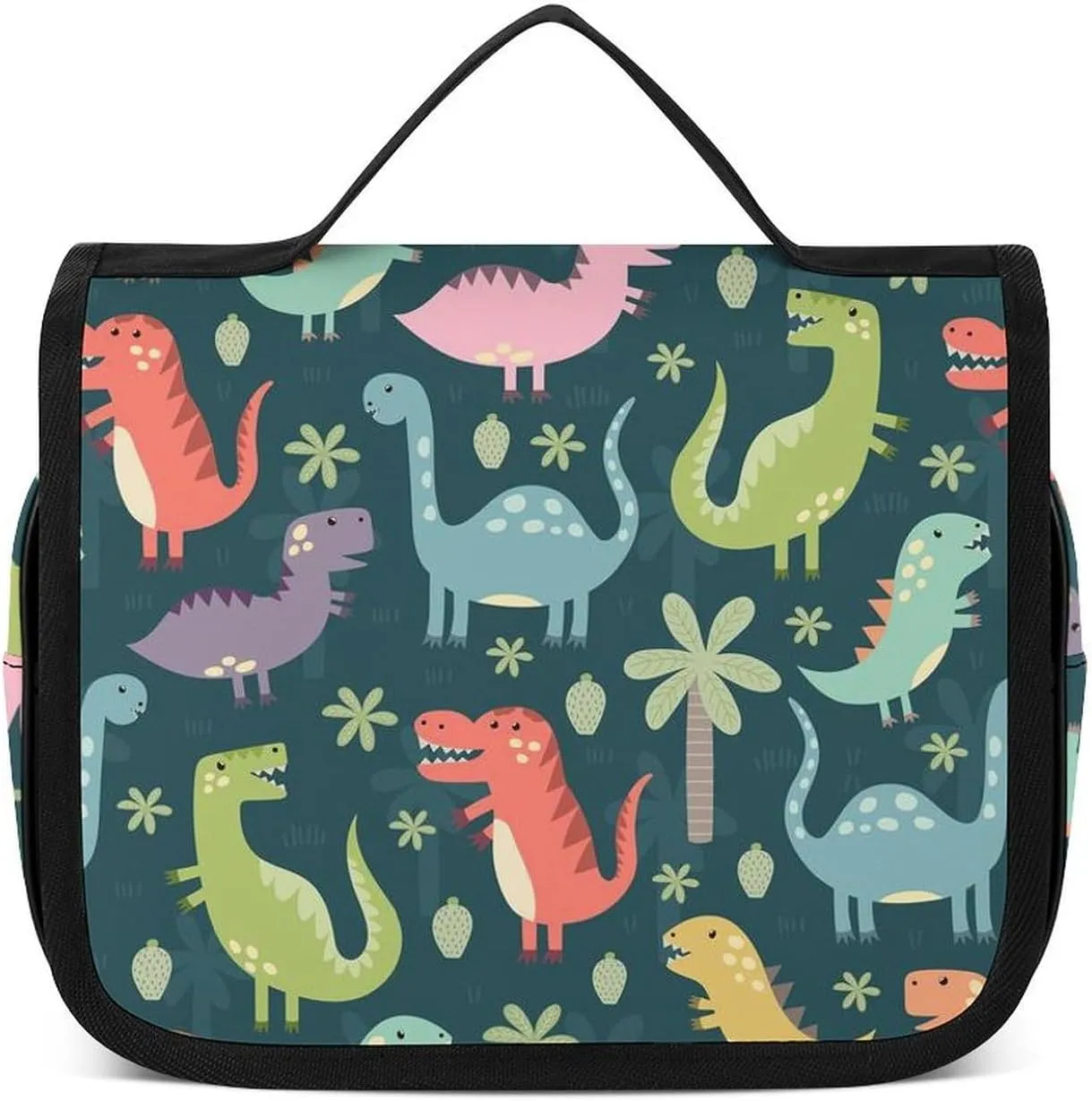 Travel Hanging Toiletry Bag for Women, Cute Cartoon Dinosaurs Makeup Organzier with Sturdy Hook, Large Capacity Cosmetic Organizer for Bathroom Shower