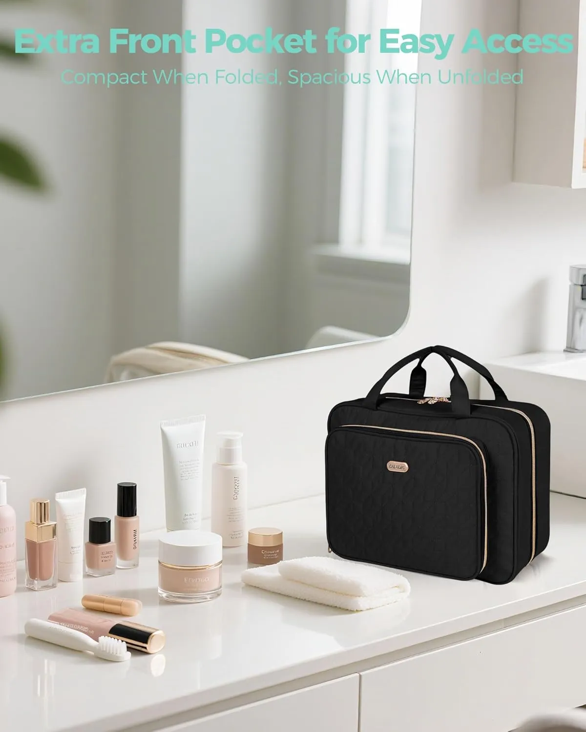 Travel Hanging Toiletry Bag for Women, Water-Resistant Cosmetic Organizer with 4 Compartments & 360° Swivel Hook, TSA-Approved Makeup Bag for Shampoo, Full Sized Container, Toiletries (Pink)