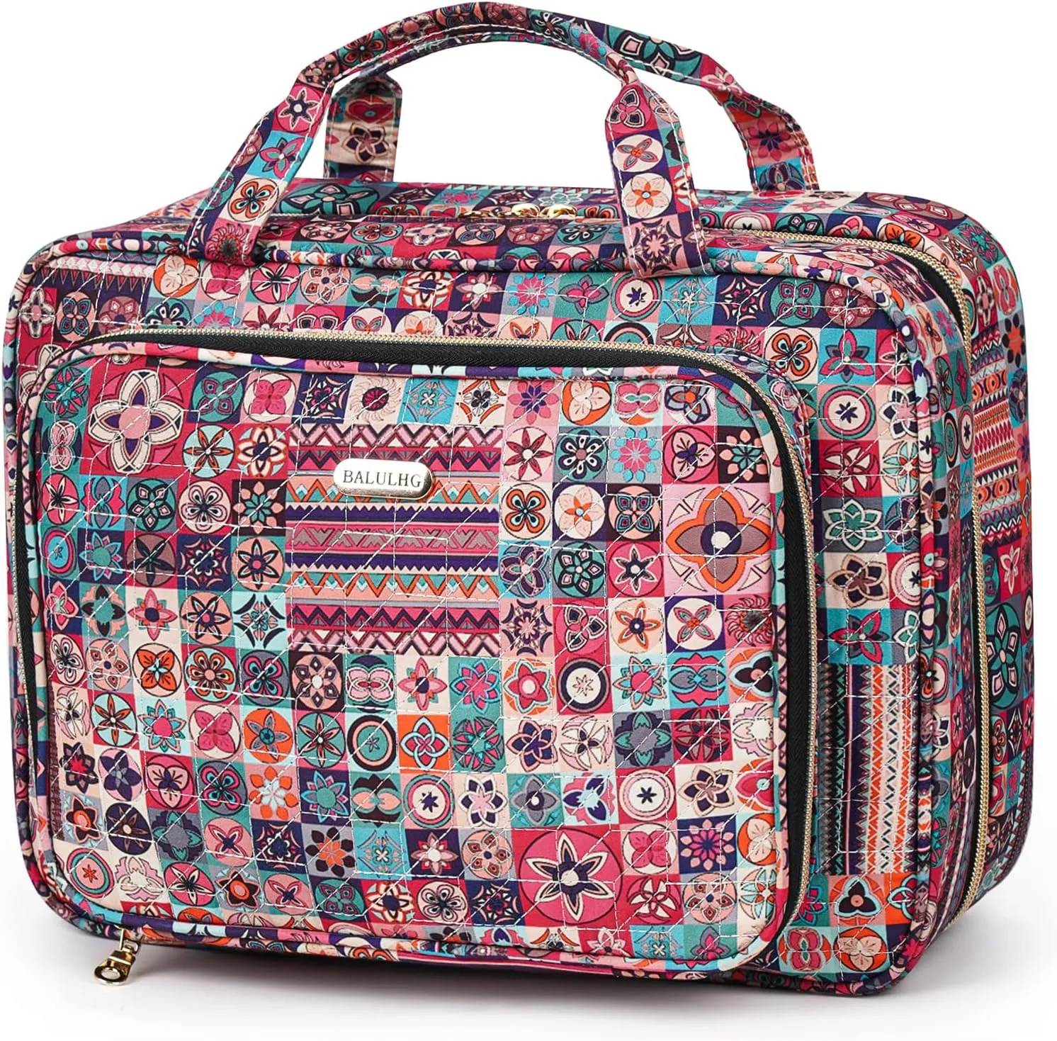 Travel Hanging Toiletry Bag for Women, Water-Resistant Cosmetic Organizer with 4 Compartments & 360° Swivel Hook, TSA-Approved Makeup Bag for Shampoo, Full Sized Container, Toiletries (Pink)