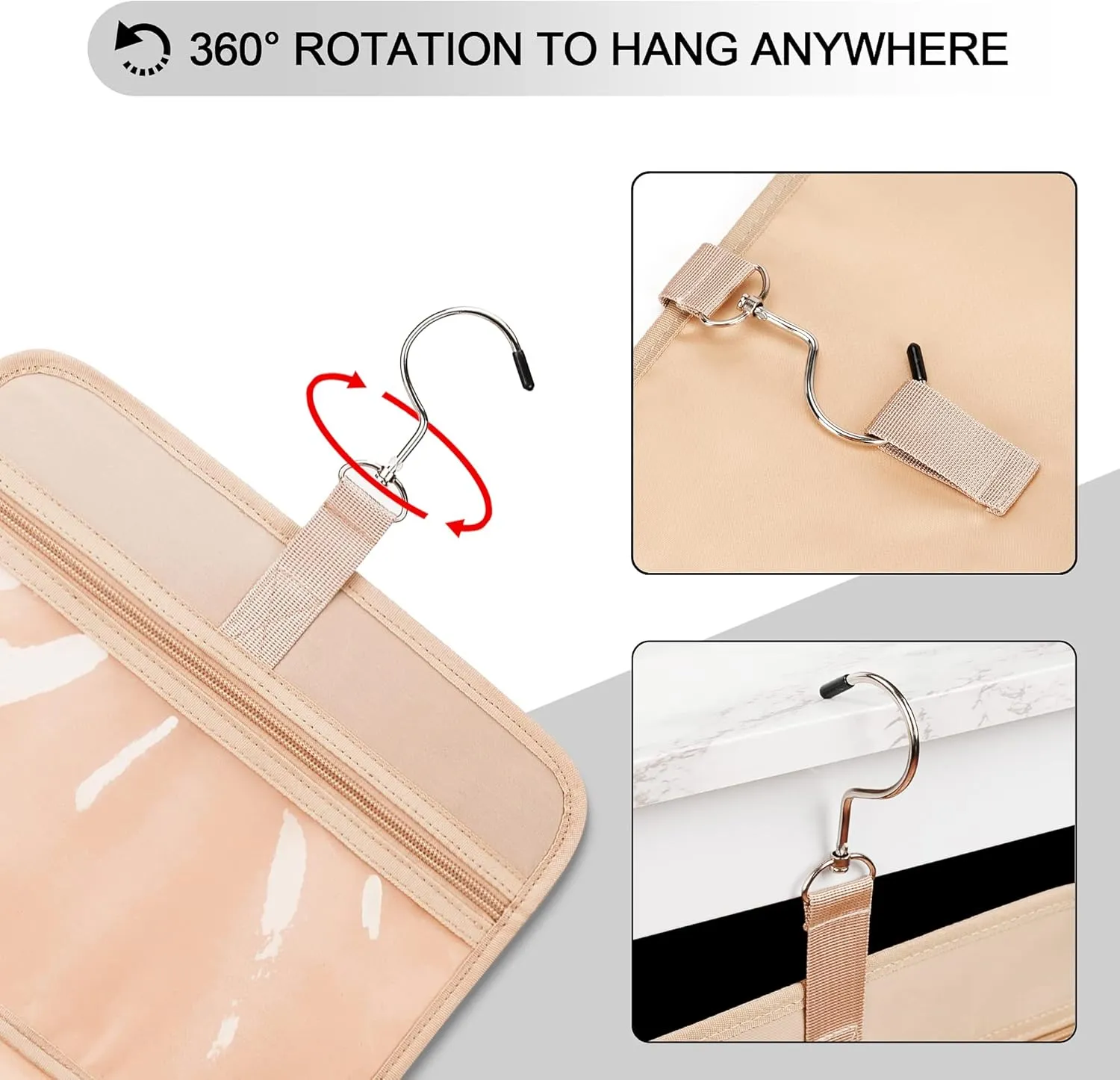 Travel Hanging Toiletry Bag for Women, with Jewelry Organizer Compartment, Medium Waterproof Hanging Makeup Accessories, Cosmetic Essentials, Toiletries Dopp Kit Set with Trolley Belt, Grey