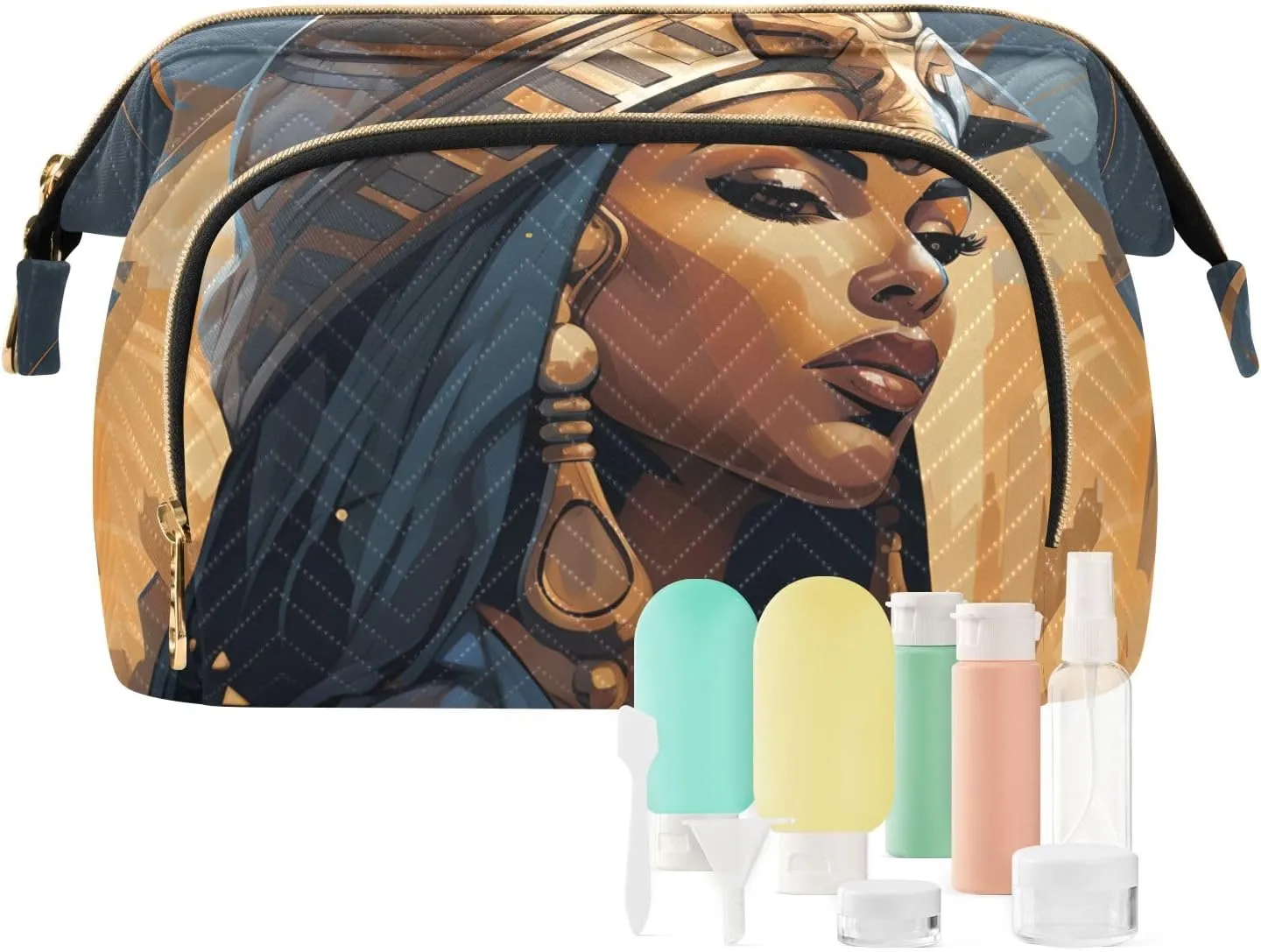 Travel Makeup Bag Egypt Art Woman Painting Large Capacity Cosmetic Bags for Women
