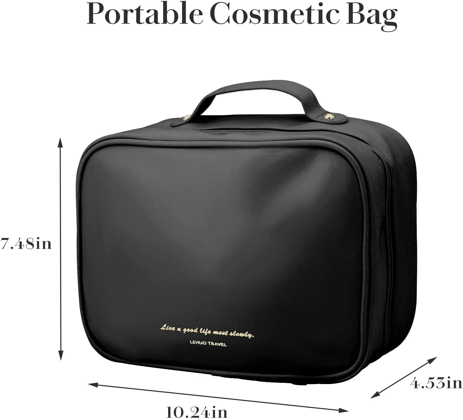 Travel Makeup Bag Large Capacity Cosmetic Organizer Waterproof Leather Toiletry Bag with Brush Holder and Handle Portable Cosmetic Storage Bag for Women Girls Gift - Black