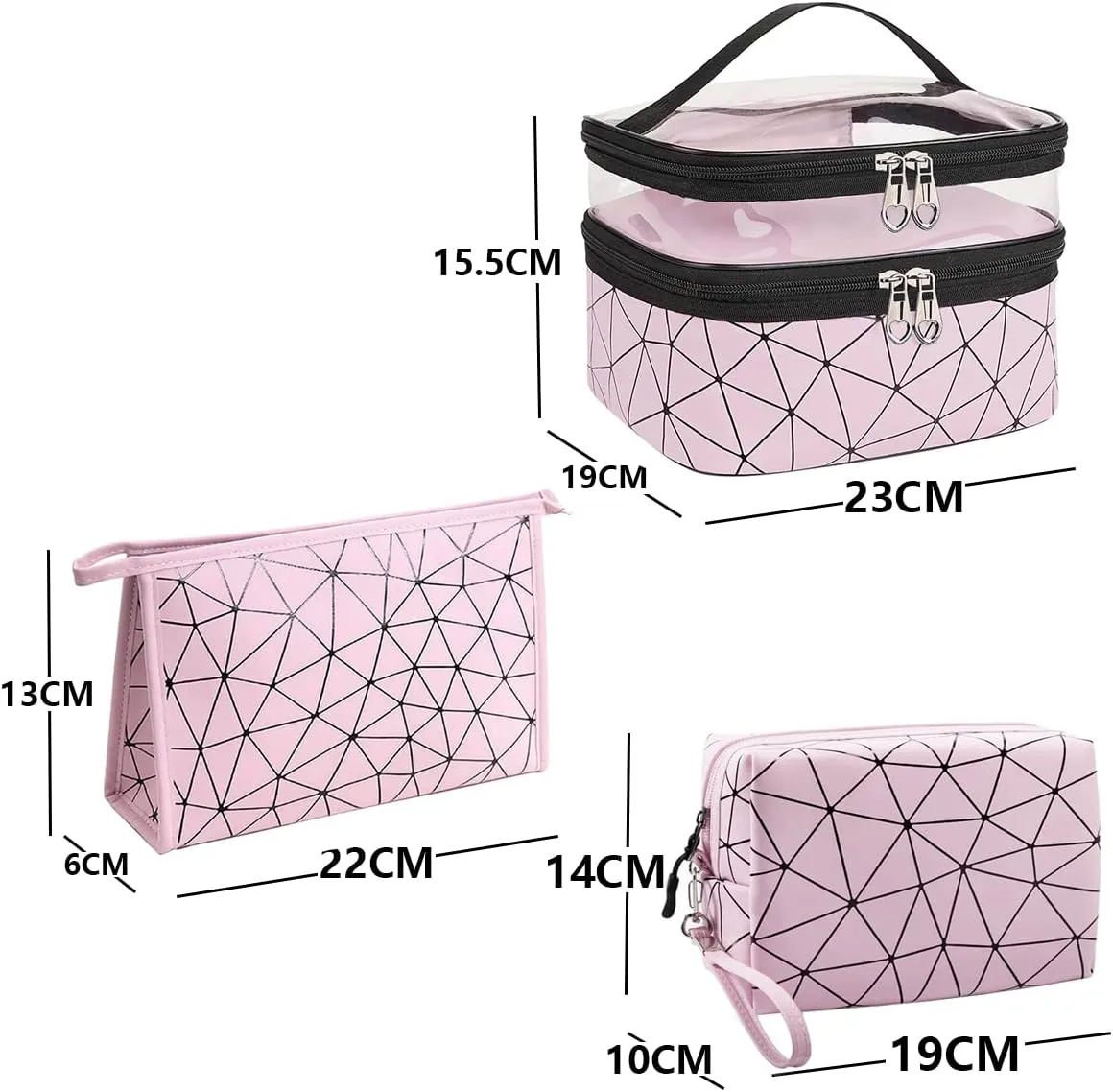 Travel Makeup Bag Organizer, Waterproofing Toiletry Bag Set, Skincare Bag with 2 Cosmetic Bags for Women, Pink Makeup Bag