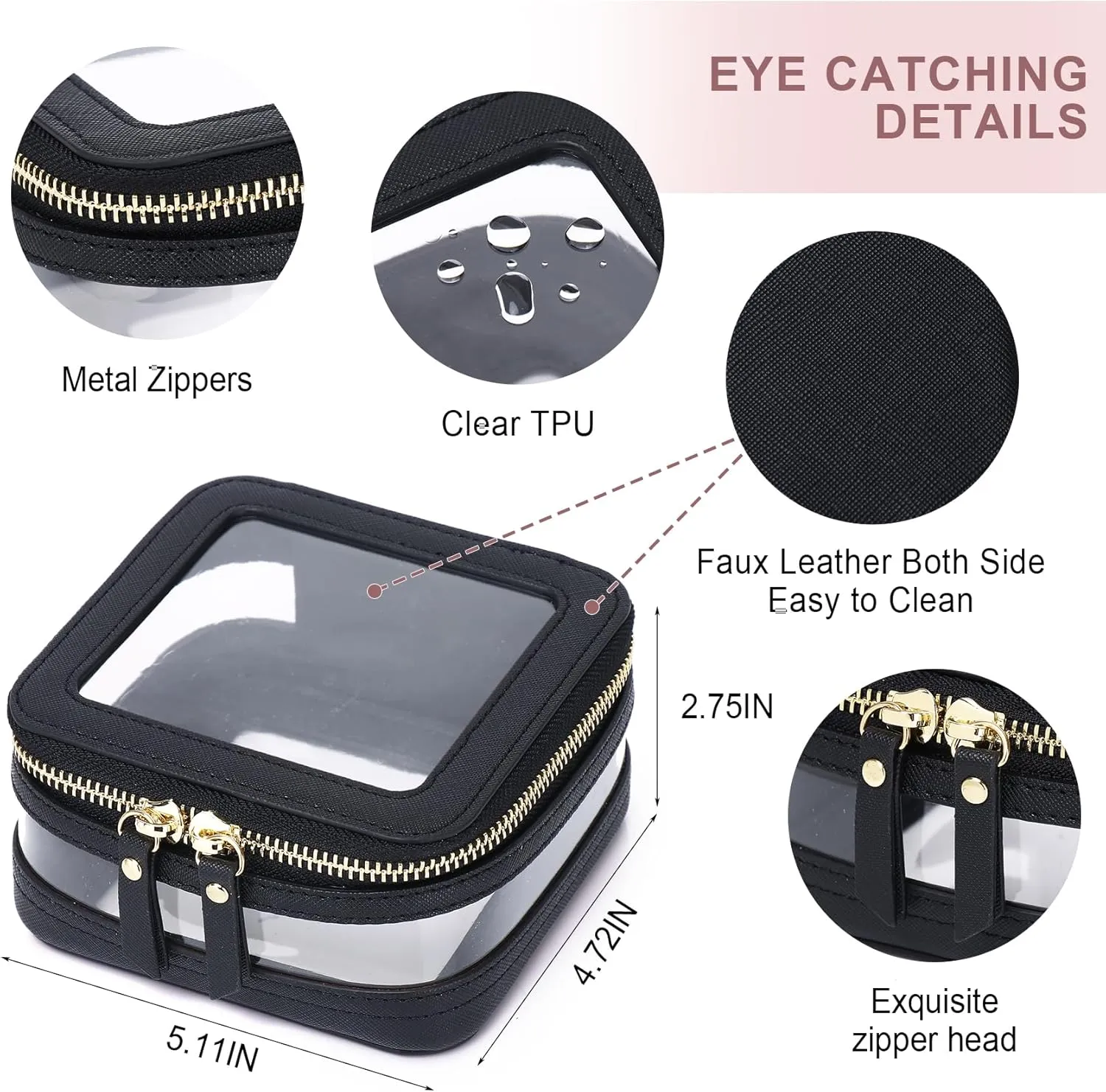 Travel Makeup Bag Set Portable Clear Cosmetic & Toiletry Case Women's Purse Organizer and Car Essentials with Zipper (Y/Black, M MINI)