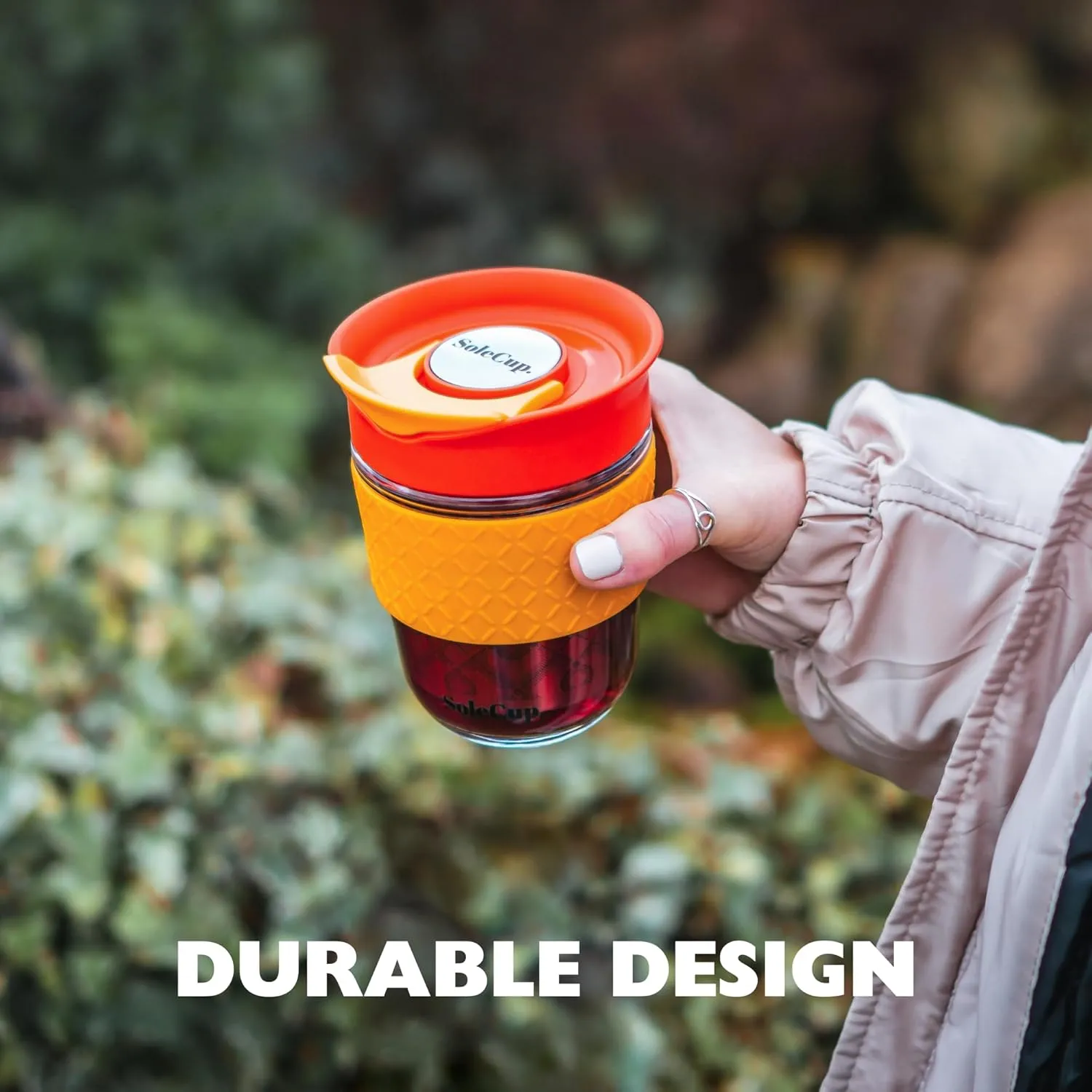 Travel Mug Loose Tea Infuser - Detachable Tea Strainer with Spillproof Lid - BPA-Free Reusable Glass Travel Coffee Cup with Silicone Band (Blue)