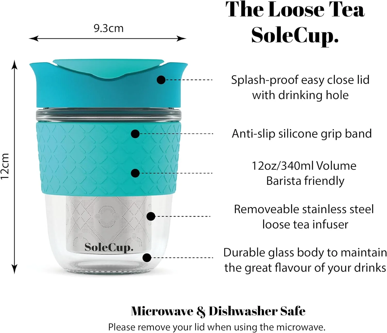 Travel Mug Loose Tea Infuser - Detachable Tea Strainer with Spillproof Lid - BPA-Free Reusable Glass Travel Coffee Cup with Silicone Band (Blue)
