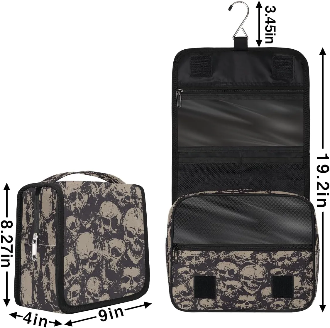 Travel Toiletry Bag for Women & Men Bohemian Skull Cool Hanging Cosmetic Organizer Portable Waterproof Makeup Case Make Up Bag with Compartments Travel Essentials for Bathroom Shower