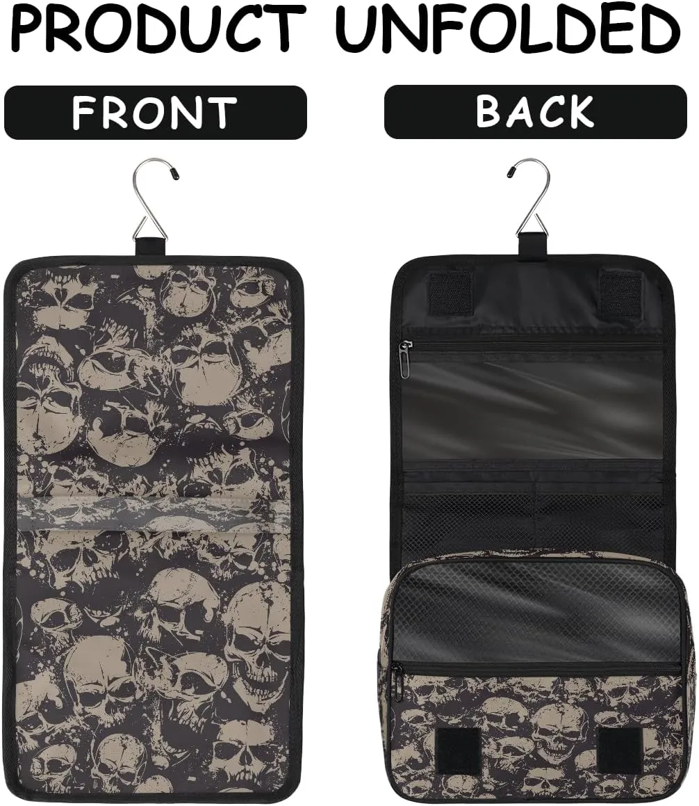 Travel Toiletry Bag for Women & Men Bohemian Skull Cool Hanging Cosmetic Organizer Portable Waterproof Makeup Case Make Up Bag with Compartments Travel Essentials for Bathroom Shower