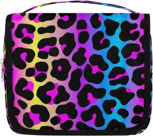 Travel Toiletry Bag for Women & Men Leopard Colorful Skin Hanging Cosmetic Organizer Portable Waterproof Makeup Case Make Up Bag with Compartments Travel Essentials for Bathroom Shower