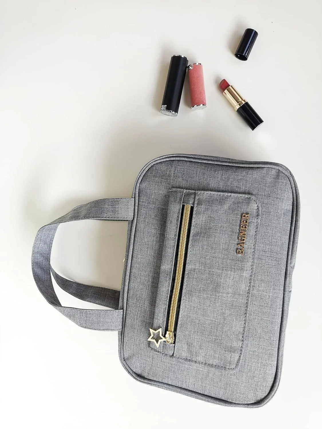 Travel Toiletry Bag with Hanging Hook, Water-resistant Makeup Cosmetic Bag Travel Organizer for Accessories, Shampoo, Full-Set Toiletries Container (Gray, Medium)