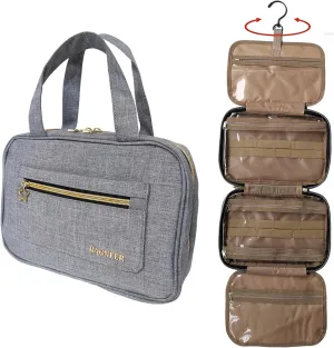 Travel Toiletry Bag with Hanging Hook, Water-resistant Makeup Cosmetic Bag Travel Organizer for Accessories, Shampoo, Full-Set Toiletries Container (Gray, Medium)