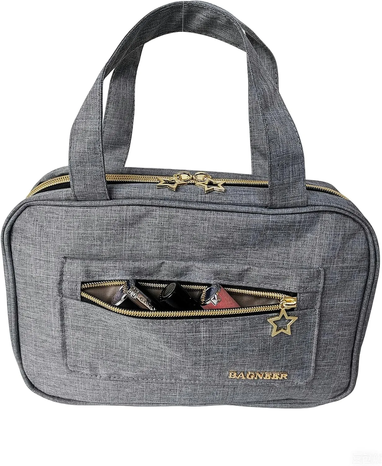 Travel Toiletry Bag with Hanging Hook, Water-resistant Makeup Cosmetic Bag Travel Organizer for Accessories, Shampoo, Full-Set Toiletries Container (Gray, Medium)