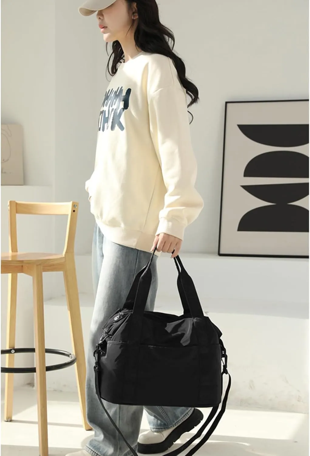 Travel Tote Bag Weekend Bag Sports Gym Yoga Bag Travel Tote Bags for Women with Trolley Sleeve Nylon Tote Purse