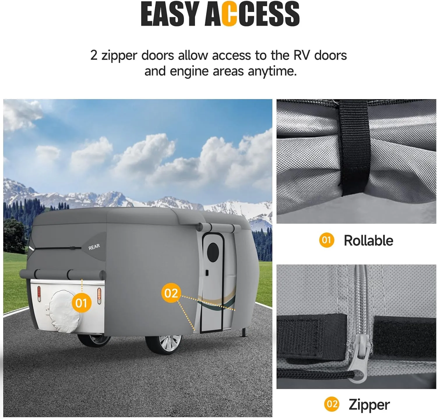 Travel Trailer Cover, 7 Layers Fiberglass Camper RV Cover (Fits 13' - 16' Trailers), Tear Resistant Waterproof Motohome Trailer Cover