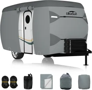 Travel Trailer Cover, 7 Layers Fiberglass Camper RV Cover (Fits 13' - 16' Trailers), Tear Resistant Waterproof Motohome Trailer Cover