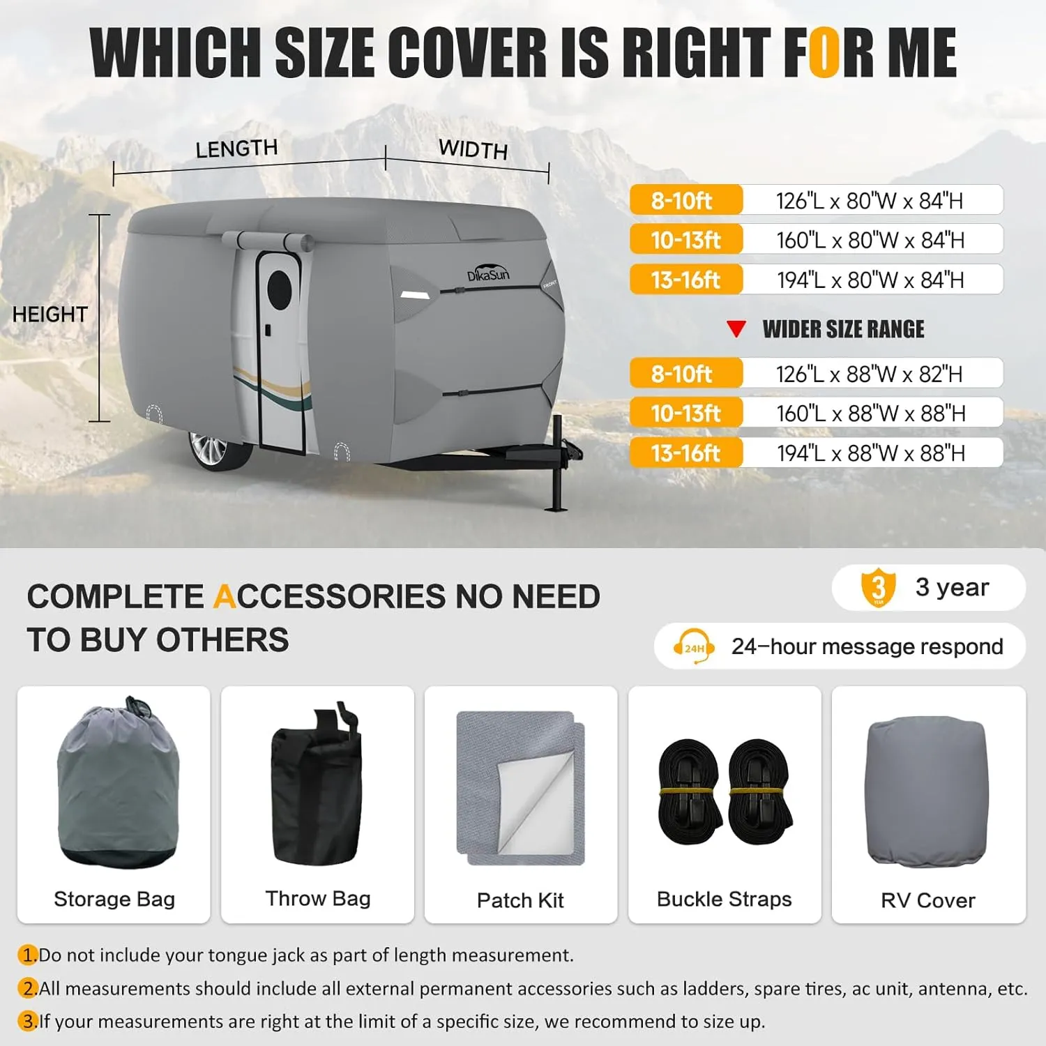 Travel Trailer Cover, 7 Layers Fiberglass Camper RV Cover (Fits 13' - 16' Trailers), Tear Resistant Waterproof Motohome Trailer Cover