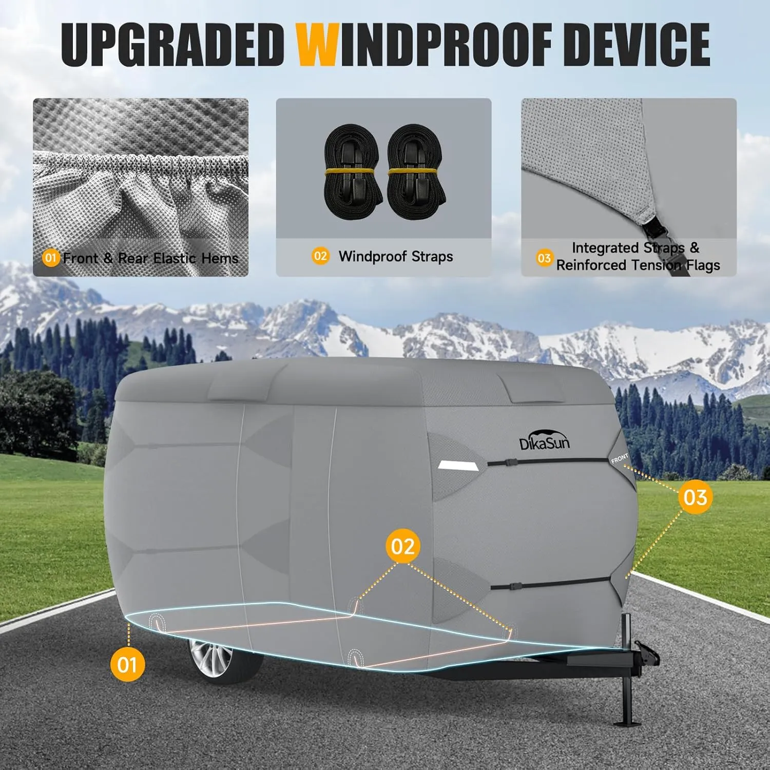 Travel Trailer Cover, 7 Layers Fiberglass Camper RV Cover (Fits 13' - 16' Trailers), Tear Resistant Waterproof Motohome Trailer Cover