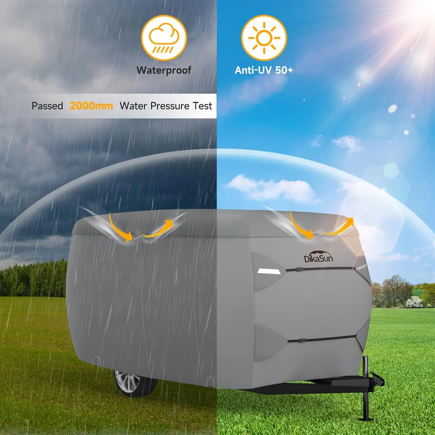 Travel Trailer Cover, 7 Layers Fiberglass Camper RV Cover (Fits 13' - 16' Trailers), Tear Resistant Waterproof Motohome Trailer Cover