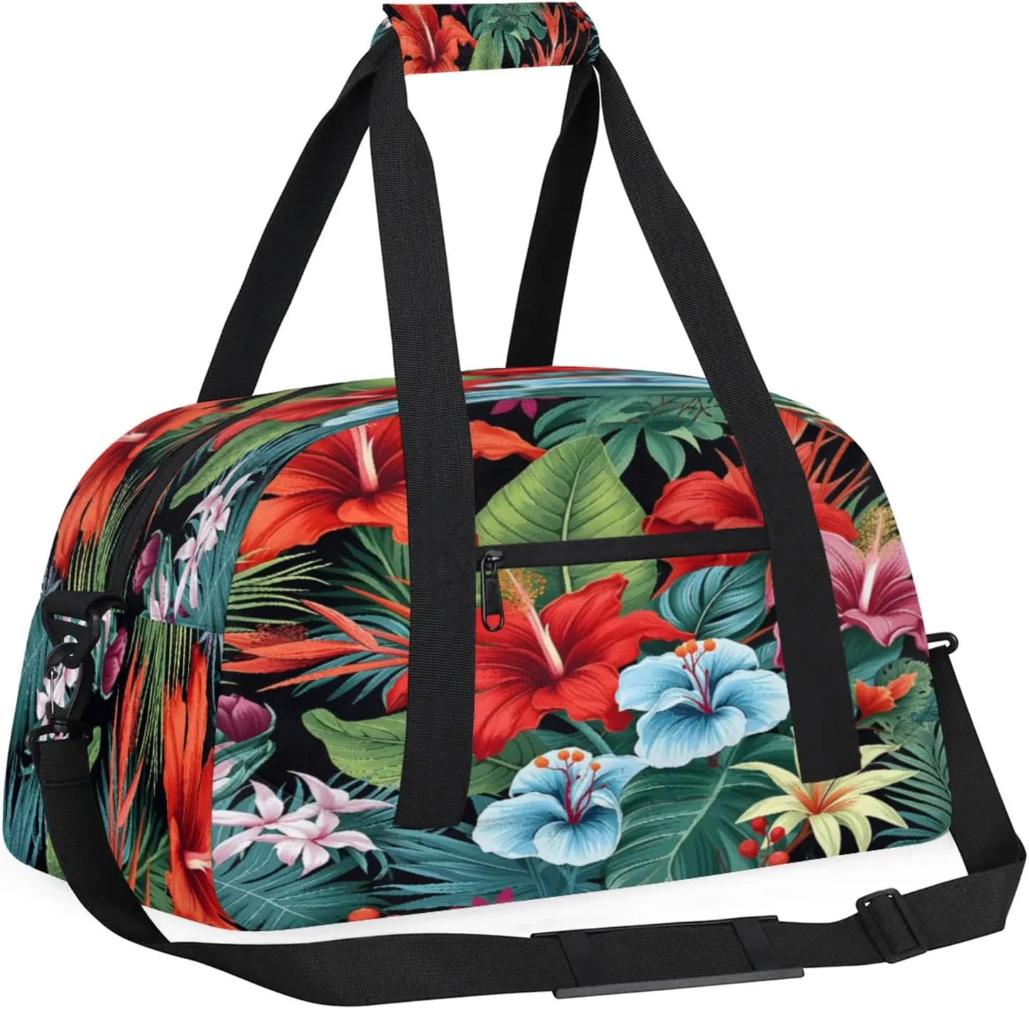 Tropical Hibiscu Floral Hawaii Palm Leaves Small Gym Bag 18 inch Carry On Duffel Bag for Weekender Travel Sports Workout Yoga Gymnastics Dance Ballet