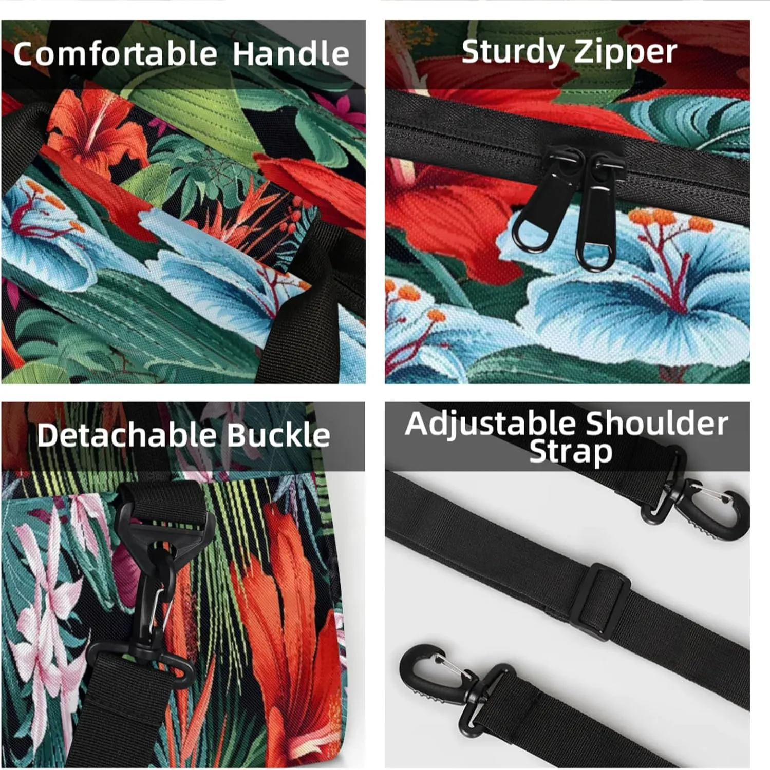 Tropical Hibiscu Floral Hawaii Palm Leaves Small Gym Bag 18 inch Carry On Duffel Bag for Weekender Travel Sports Workout Yoga Gymnastics Dance Ballet