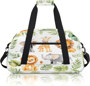 Tropical Rainfore Elephant Giraffe Lion Small Gym Bag 18 inch Carry On Duffel Bag for Weekender Travel Sports Workout Yoga Gymnastics Dance Ballet