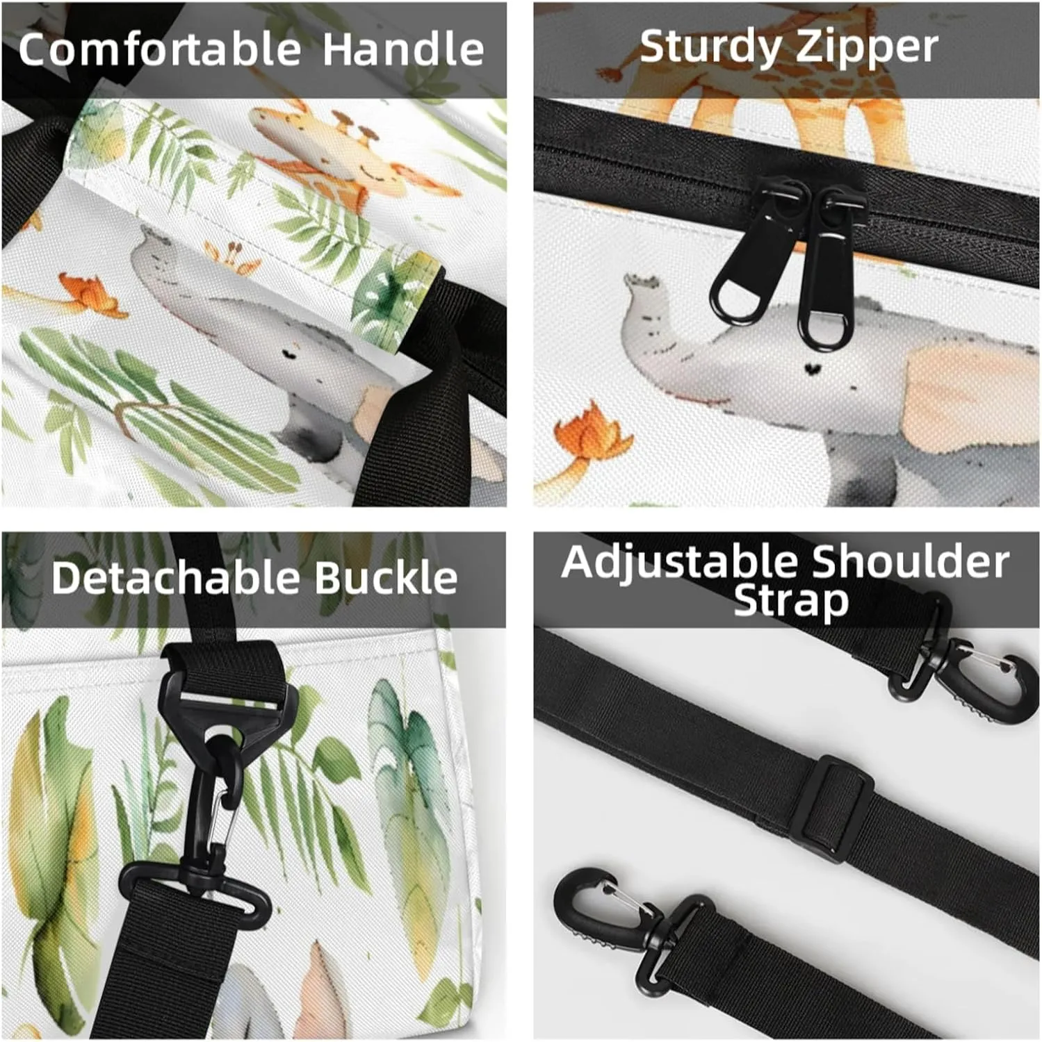 Tropical Rainfore Elephant Giraffe Lion Small Gym Bag 18 inch Carry On Duffel Bag for Weekender Travel Sports Workout Yoga Gymnastics Dance Ballet