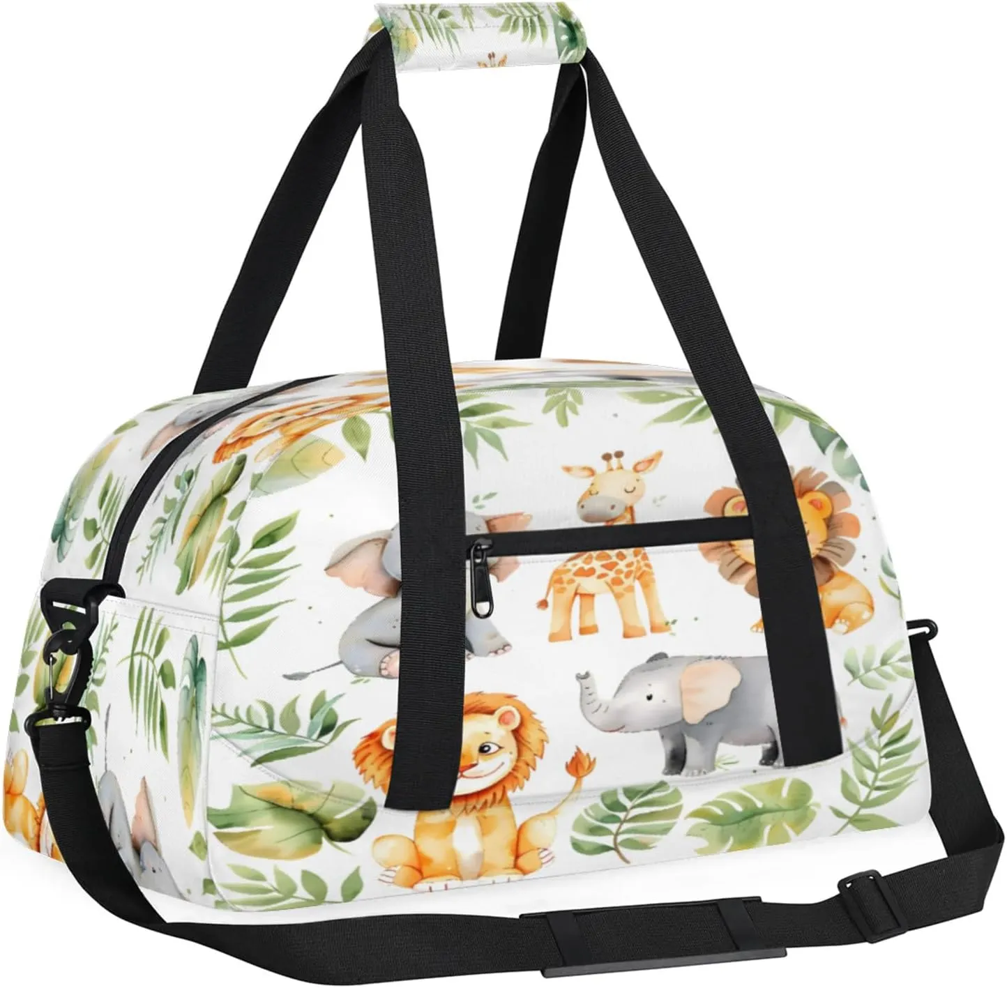 Tropical Rainfore Elephant Giraffe Lion Small Gym Bag 18 inch Carry On Duffel Bag for Weekender Travel Sports Workout Yoga Gymnastics Dance Ballet
