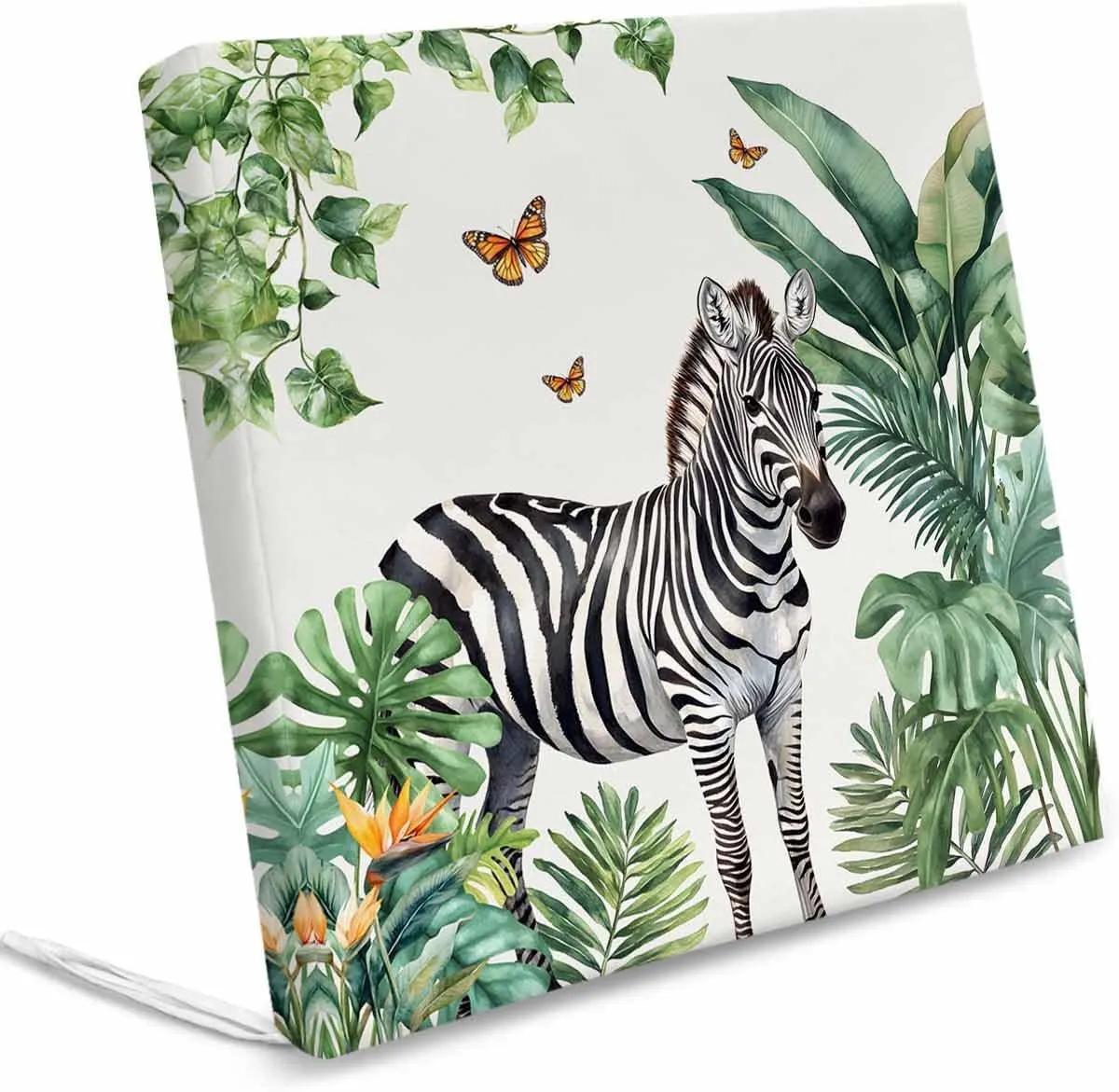 Tropical Zebra Butterfly Outdoor Cushion Chair Cover Set of 2 - Waterproof Couch Seat Covers, Watercolor Summer Palm Leaf Patio Furniture Protector Cushions Slipcovers for Sofa/RV, 24"x24"x4"