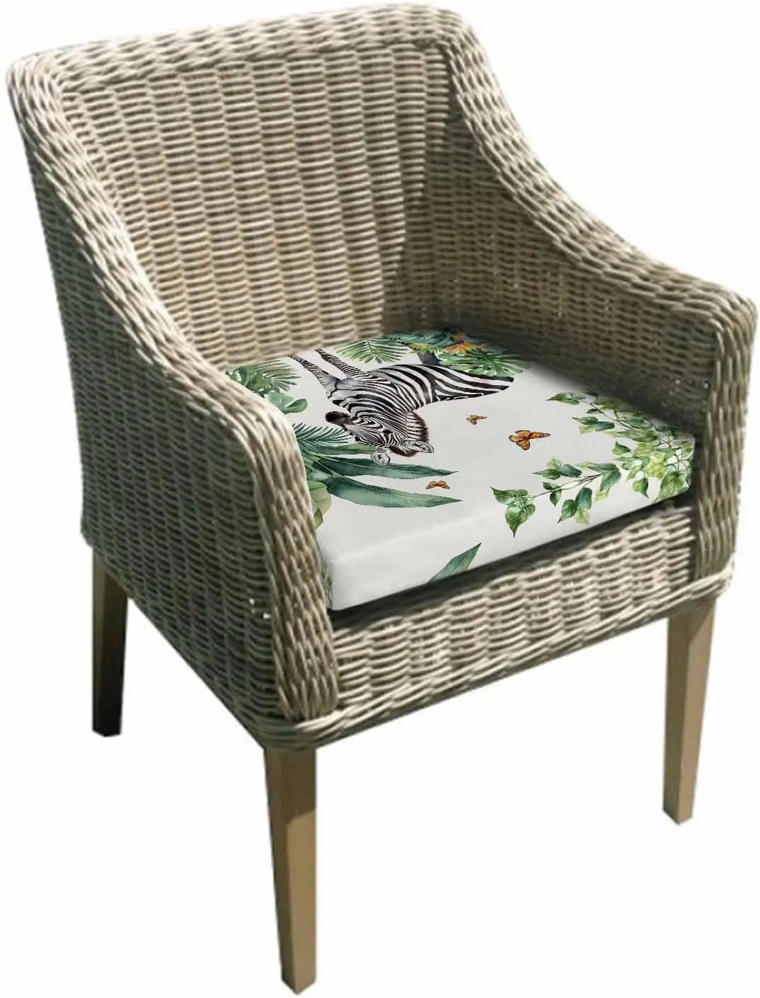 Tropical Zebra Butterfly Outdoor Cushion Chair Cover Set of 2 - Waterproof Couch Seat Covers, Watercolor Summer Palm Leaf Patio Furniture Protector Cushions Slipcovers for Sofa/RV, 24"x24"x4"