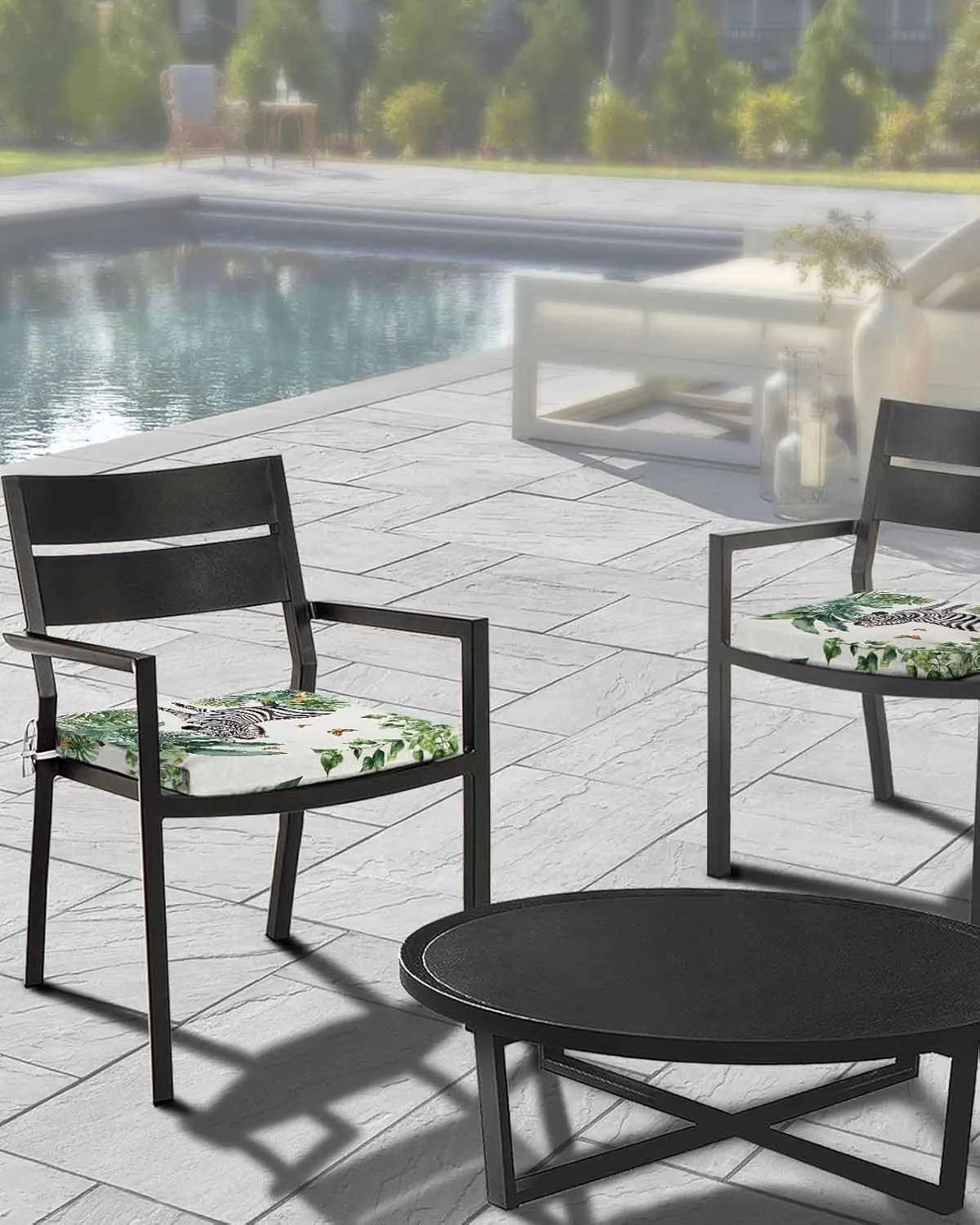 Tropical Zebra Butterfly Outdoor Cushion Chair Cover Set of 2 - Waterproof Couch Seat Covers, Watercolor Summer Palm Leaf Patio Furniture Protector Cushions Slipcovers for Sofa/RV, 24"x24"x4"