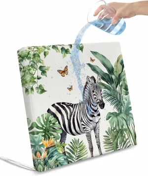 Tropical Zebra Butterfly Outdoor Cushion Chair Cover Set of 2 - Waterproof Couch Seat Covers, Watercolor Summer Palm Leaf Patio Furniture Protector Cushions Slipcovers for Sofa/RV, 24"x24"x4"