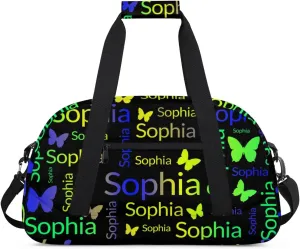 TropicalLife Custom Butterfly Sport Gym Bag Personalized Dance Bag Customized Duffle Bag Travel Duffle Bag for Women Blue Green Yellow Butterfly